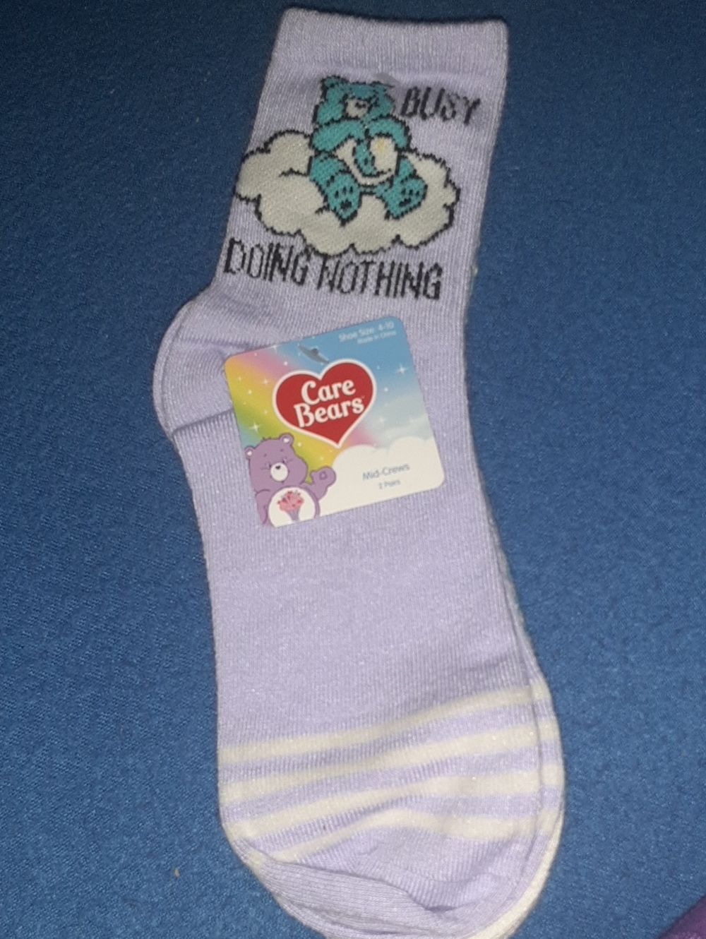 Care Bears Lavender Socks with Teal Bear and Yellow Accent